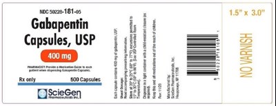 Gabapentin Capsules, Usp 400 mg (500 capsules label)