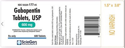 Gabapentin Tablets, Usp 600 mg (500 Tablets label)