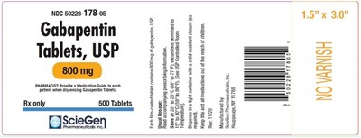 Gabapentin Tablets, Usp 800 mg (500 Tablets label)