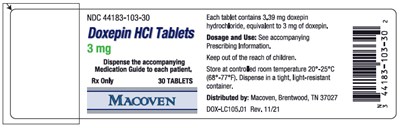 doxepin-02.jpg PRINCIPAL DISPLAY PANEL - 3 mg Tablet Bottle Label - doxepin 02