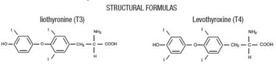 thyroid-tablets-usp-01.jpg An image of the structural formulas of liothyronine (T3) and levothyroxine (T4) - thyroid tablets usp 01