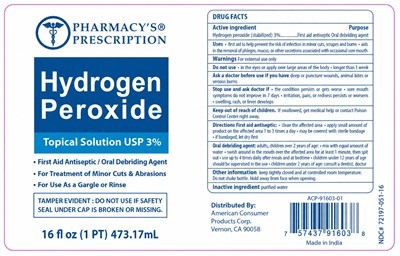 Pharmacy's Prescription Hydrogen Peroxide Topical Solution Usp 3% (72197 051 16 Pharmacys Prescription Hydrogen Peroxide)