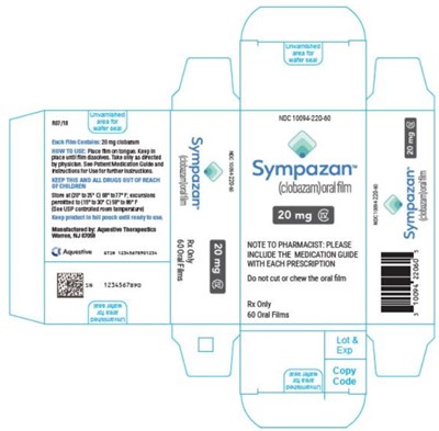 sympazan-0e.jpg PRINCIPAL DISPLAY PANELNDC 10094-220-60Sympazan(clobazam) Oral film20 mgRx Only60 Oral films - sympazan 0e