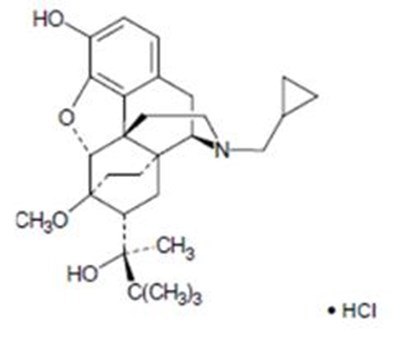 The following chemical structure for buprenorphine HCl is (2S)-2-[17-(cyclopropylmethyl)-4,5α-epoxy-3-hydroxy-6-methoxy-6α,14-ethano-14α-morphinan-7α-yl]-3,3-dimethylbutan-2-ol hydrochloride. - zubsolv sublingual tablets 01