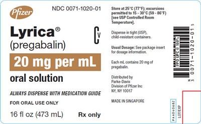 PRINCIPAL DISPLAY PANEL - 20 mg Bottle Label - lyrica 31