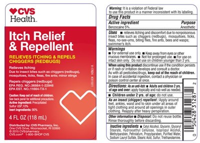PRINCIPAL DISPLAY PANELItch Relief& RepellentRelieves itching & RepelsChiggers ( Redbugs)4 FL OZ (118 mL) - cvs itch relief and repellent 01