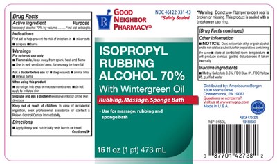 Principal Display Panelndc 46122-331-43isopropylrubbingalcohol 70%with Wintergreen Oilrubbing, Massage, Sponge Bath16 Fl Oz (1 Pt) 473 mL (Gnp Isopropyl Alcohol 70 Percent Usp With Wintergr 01)