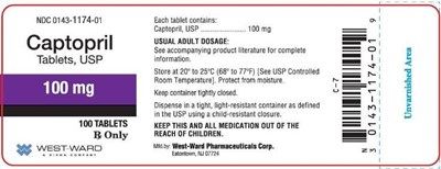 NDC 0143-1174-01 Captopril Tablets, USP 100 mg 100 Tablets Rx Only - captopril tablets 6