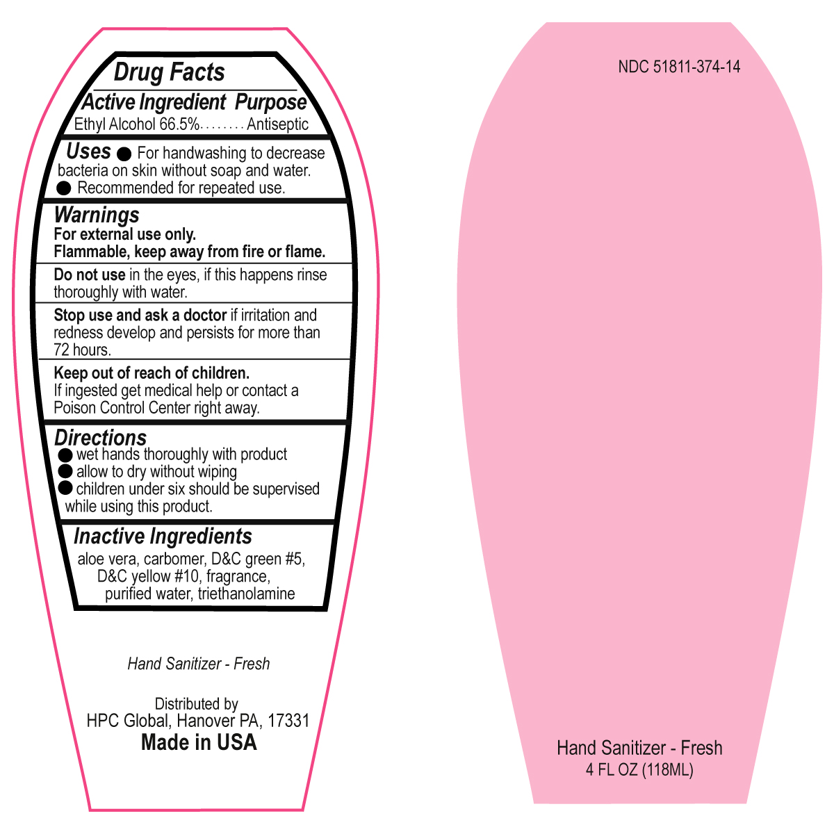 NDC 51811374 Hand Sanitizer Label Information Details, Usage