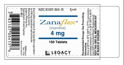 Principal Display Panel - tizanidine hydrochloride tabs 4mg bottle label