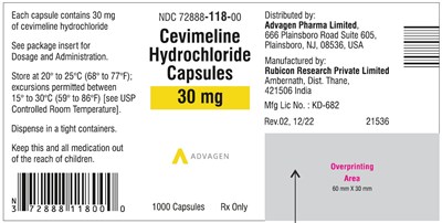 Cevimeline Hydrochloride Capsules 30mg (NDC 72888-118-00, Bottle of 1000 Label)