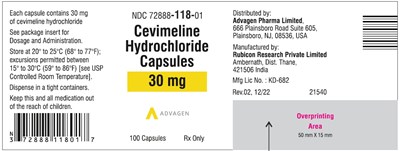 Cevimeline Hydrochloride Capsules 30mg (NDC 72888-118-01, Bottle of 100 Label)