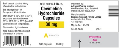 Cevimeline Hydrochloride Capsules 30mg (NDC 72888-118-05, Bottle of 500 Label)