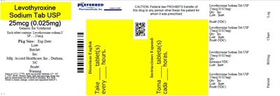 Levothyroxine Sodium Tab USP 25mcg .0025mg - levothyroxine 25 mcg 90 tab