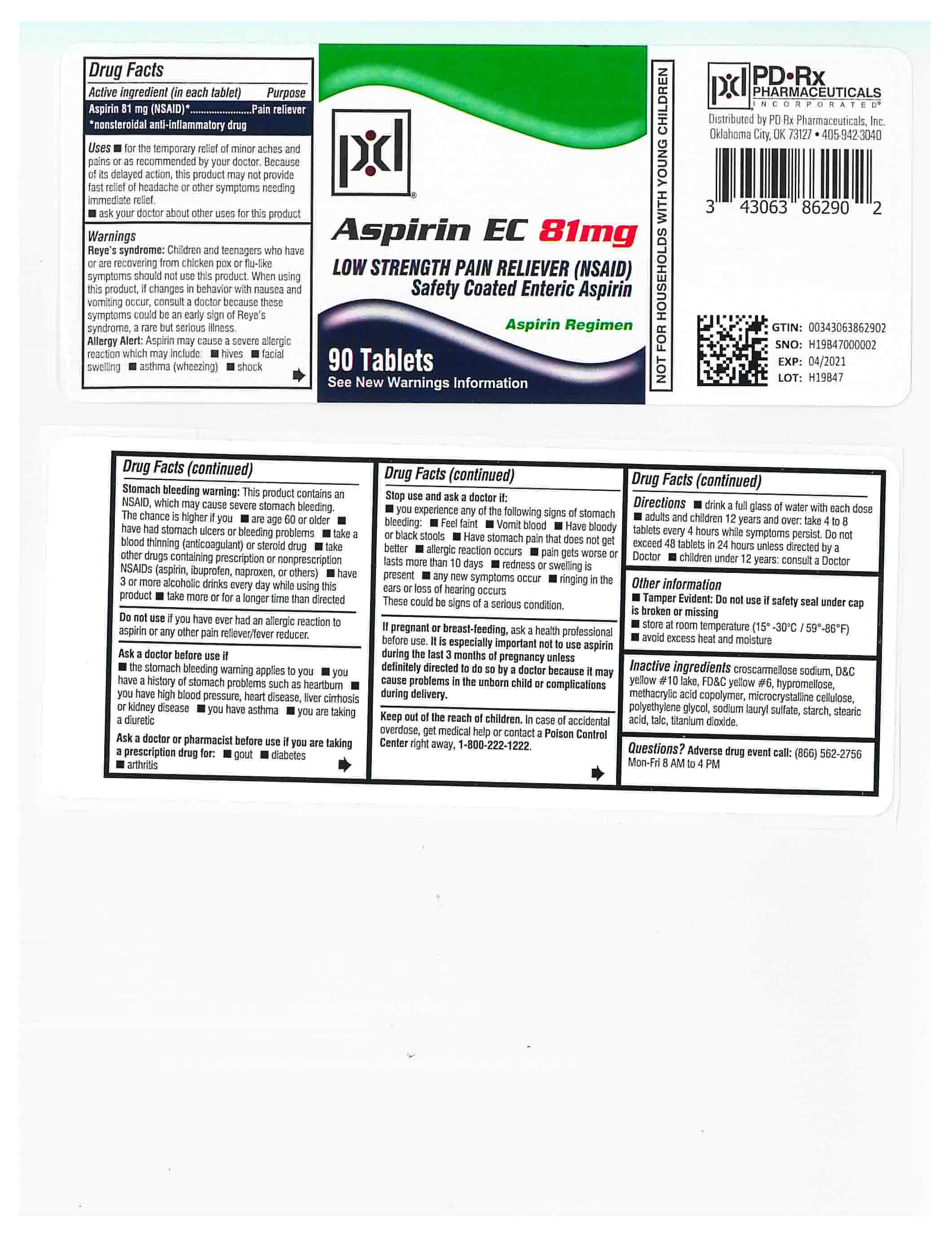 NDC 43063862 Aspirin Ec Tablet, Delayed Release Oral