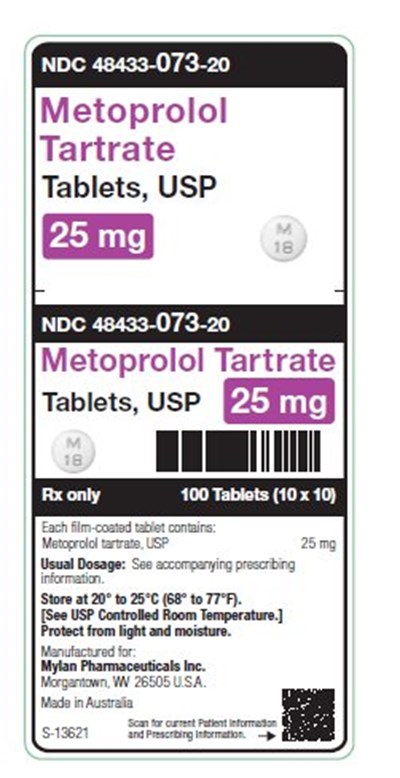Metoprolol Tartrate Tablets, Usp 25 mg Unit Carton Label (Image 01)