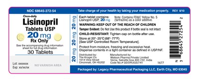 Ndc 68645-272-54 Once Daily Lisinopril Tablets, Usp 20mg Rx Only 30 Tablets (Lisinopril Kroger 2)