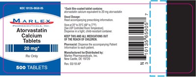 atorvastatin-tablet-0f.jpg PRINCIPAL DISPLAY PANELNDC 10135-0650-05Atorvastatin Calcium Tablets20 mg500 TABLETSRx Only - atorvastatin tablet 0f