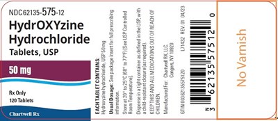 hydroxyzine-hcl-tablets-50mg-120s.jpg Hydroxyzine Hydrochloride Tablets, USP 50 mg - NDC 62135-575-12 - 120 Tablets Label - hydroxyzine hcl tablets 50mg 120s