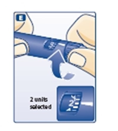 E (Giving the airshot before each injection- Turn the dose selector to select 2 units)