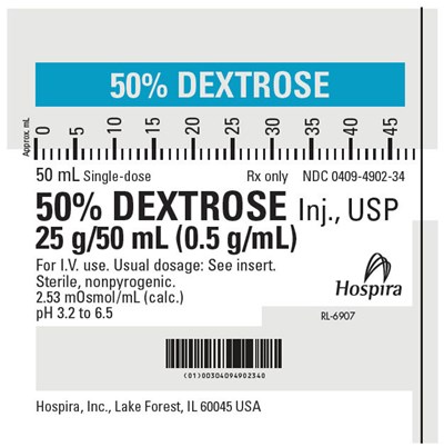 dextrose-10.jpg PRINCIPAL DISPLAY PANEL - 50 mL Syringe Label - 0409-4902-34 - dextrose 10