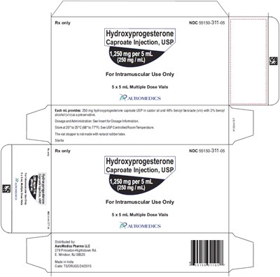hydroxyprogesterone-fig3.jpg PACKAGE LABEL-PRINCIPAL DISPLAY PANEL - 1,250 mg per 5 mL (250 mg / mL) – Container-Carton (5 vials) - hydroxyprogesterone fig3