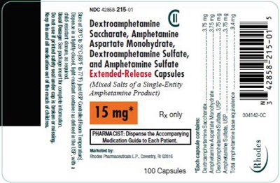 amphetamine-04.jpg PRINCIPAL DISPLAY PANEL - 15 mg Capsule Bottle Label - amphetamine 04