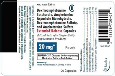 amphetamine-05.jpg PRINCIPAL DISPLAY PANEL - 20 mg Capsule Bottle Label - amphetamine 05