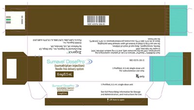 sumavel-dosepro-11.jpg PRINCIPAL DISPLAY PANEL NDC 43376-106-01 Sumavel® DosePro (sumatriptan injection) Needle-free delivery system 6 mg/0.5 mL Rx Only - sumavel dosepro 11
