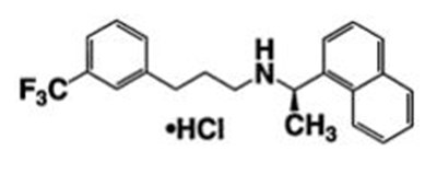 The Following Structural Formula For Hydrochloride Salt Of Cinacalcet Is Described Chemically As N-[1-(r)-(-)-(1-naphthyl)ethyl]-3-[3-(trifluoromethyl)phenyl]-1-aminopropane Hydrochloride. (Cinacalcet Structure)
