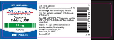 Principal Display Panelndc 10135-0654-01dapsonetablets, Usp25 mg100 Tabletsrx Only (Dapsone 03)