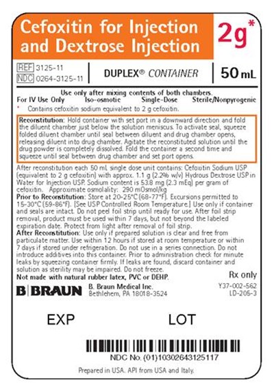 cefoxitin-for-injection-and-dextrose-injection-in--10.jpg 3125-11 50mL 2g Container Label - cefoxitin for injection and dextrose injection in 10