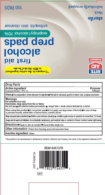 Rite Aid First Aid Alcohol Swabs Box (drug facts)