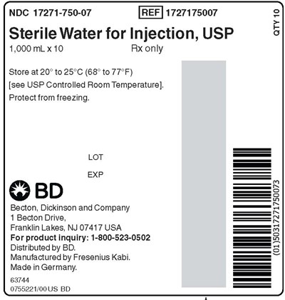 Package Label (PRINCIPAL DISPLAY – Sterile Water for Injection Case Label)