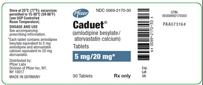 PRINCIPAL DISPLAY PANEL - 2.5 mg/20 mg Tablet Bottle Label - caduet 11