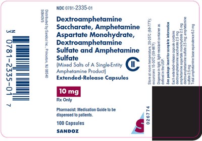 dextroamphetamine-03.jpg PRINCIPAL DISPLAY PANEL - 10 mg Capsule Bottle Label - dextroamphetamine 03