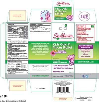 PRINCIPAL DISPLAY PANELSimilasan®Kids Cold &Mucus ReliefPlus ECHINACEAfor IMMUNITY SUPPORTEXPECTORANT SYRUP118 ml / 4 fl oz - kids cold and mucus relief plus echinacea 01