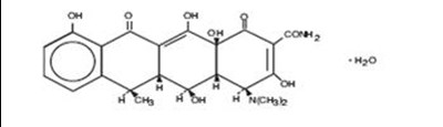 Doxycycline Hyclate Capsules, USP, are an antibacterial drug synthetically derived from oxytetracycline. The structural formula of doxycycline monohydrate is - doxycycline hyclate capsules 01
