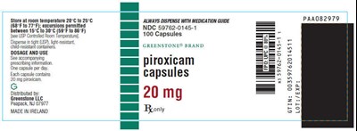 piroxicam-04.jpg PRINCIPAL DISPLAY PANEL - 20 mg Capsule Bottle Label - piroxicam 04