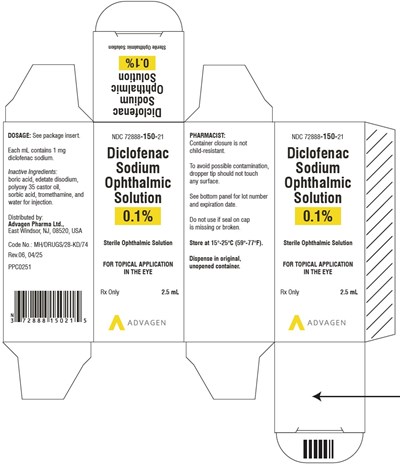 diclofenac-sodium-ophthalmic-sol-2pt5ml-carton.jpg Diclofenac Sodium Ophthalmic 0.1% (1 mg/mL)- NDC 72888-150-21 - 2.5 mL Carton - diclofenac sodium ophthalmic sol 2pt5ml carton
