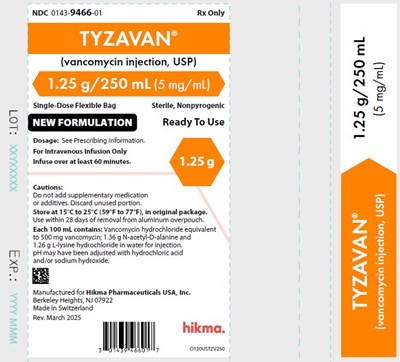 1.25 250ml Ow (Tyzavan Vancomycin Injection 15)