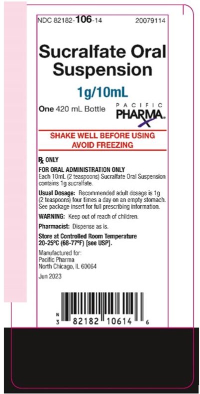 sucralfate-oral-suspension-02.jpg PRINCIPAL DISPLAY PANELNDC 82182-106-14 20079114Sycralfate Oral Suspension1g/10mLOne 420mL BottleSHAKE WELL BEFORE USINGAVOID FREEZINGRx Only - sucralfate oral suspension 02