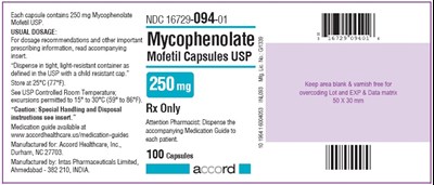250 mg : 100 capsules - mycophenolate 250mg 100cap