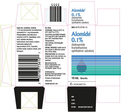 carton.jpg PRINCIPAL DISPLAY PANEL NDC 0078-0736-10 Alomide® 0.1% (lodoxamide tromethamine ophthalmic solution) 10 mL Sterile NOVARTIS - carton