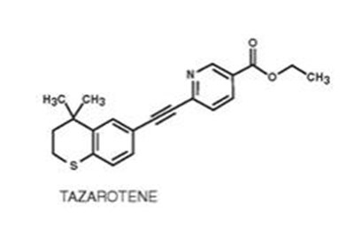 The structural formula for Tazarotene is a member of the acetylenic class of retinoids. Chemically, tazarotene is ethyl 6-[(4,4-dimethylthiochroman-6-yl)ethynyl]nicotinate.  The compound has an empirical formula of C21H21NO2S and molecular weight of 351.46. - tazorac gel 01