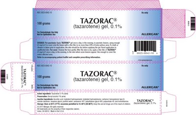 tazorac-gel-05.jpg PRINCIPAL DISPLAY PANELNDC 0023-0042-10TAZORAC(tazarotene)gel, 0.1%100 gramsRx Only - tazorac gel 05