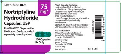 nortriptyline-05.jpg PRINCIPAL DISPLAY PANEL - 75 mg Capsule Bottle Label - nortriptyline 05
