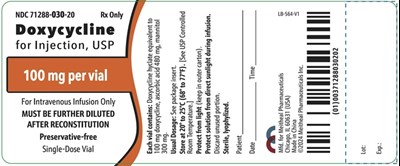 PRINCIPAL DISPLAY PANEL – Doxycycline for Injection, USP 100 mg Vial Label - doxy vial v3