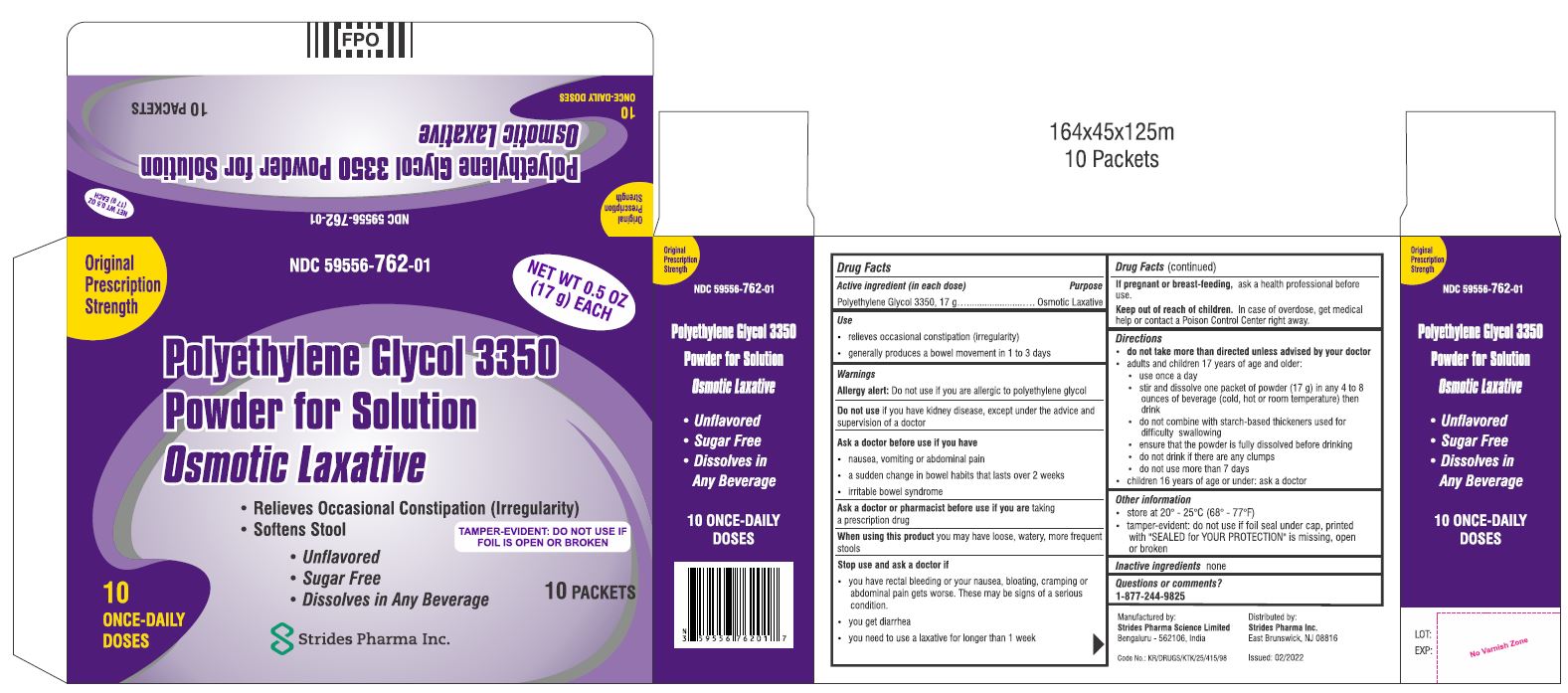NDC 59556762 Polyethylene Glycol 3350 Powder, For Solution Oral Label Information Details
