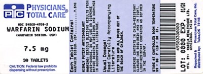 Warfarin Sodium 7.5 mg Tablets (4950)